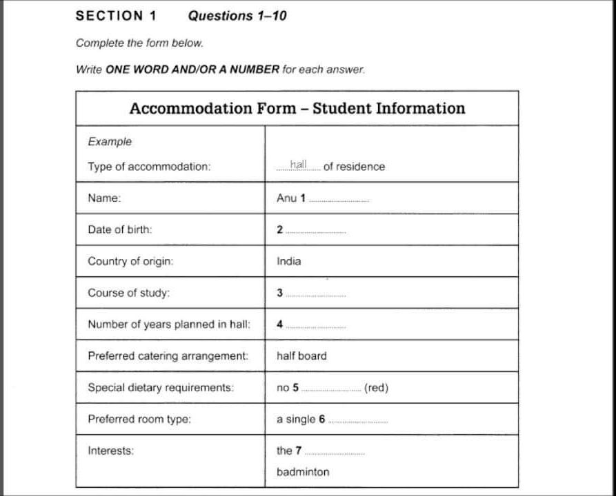 Chiến lược Ielts Listening Part 1 - hình ảnh ví dụ