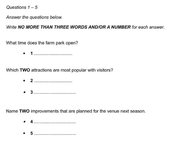 Ví dụ về Dạng bài Short Answer Question IELTS Listening