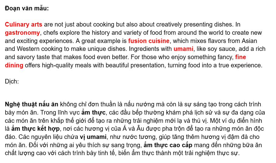 Đoạn văn mẫu từ vựng chủ đề Cuisine paragraph 1