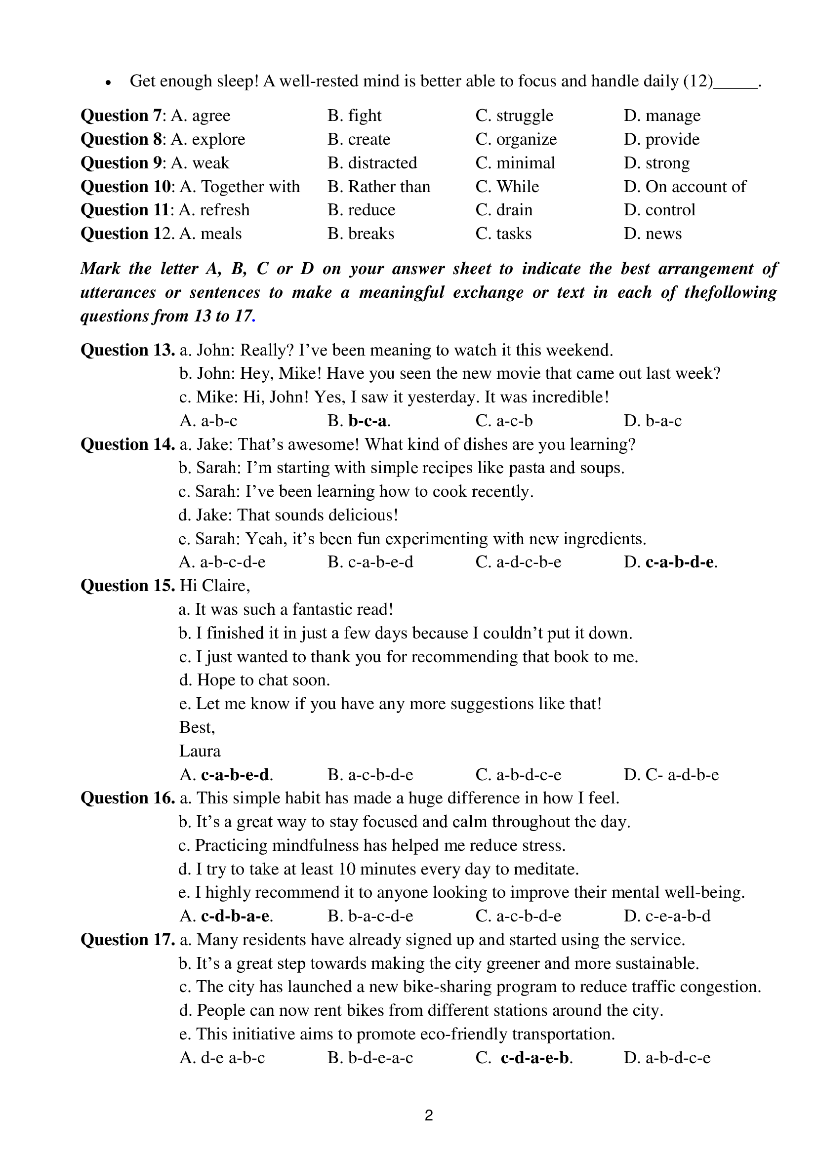 trang 2 đề thi tốt nghiệp THPT Tiếng Anh số 08