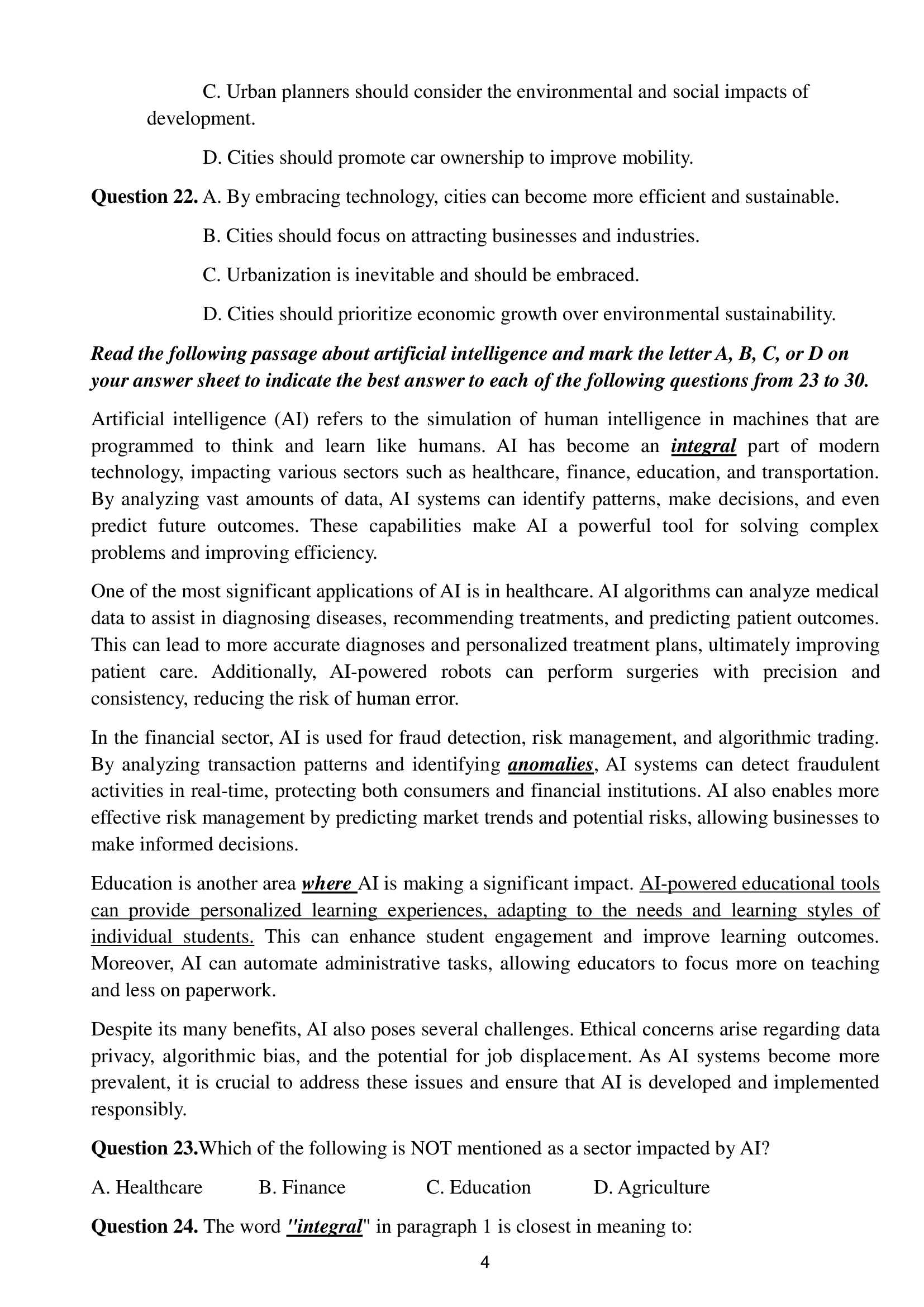 trang 4 đề thi tốt nghiệp THPT Tiếng Anh số 08