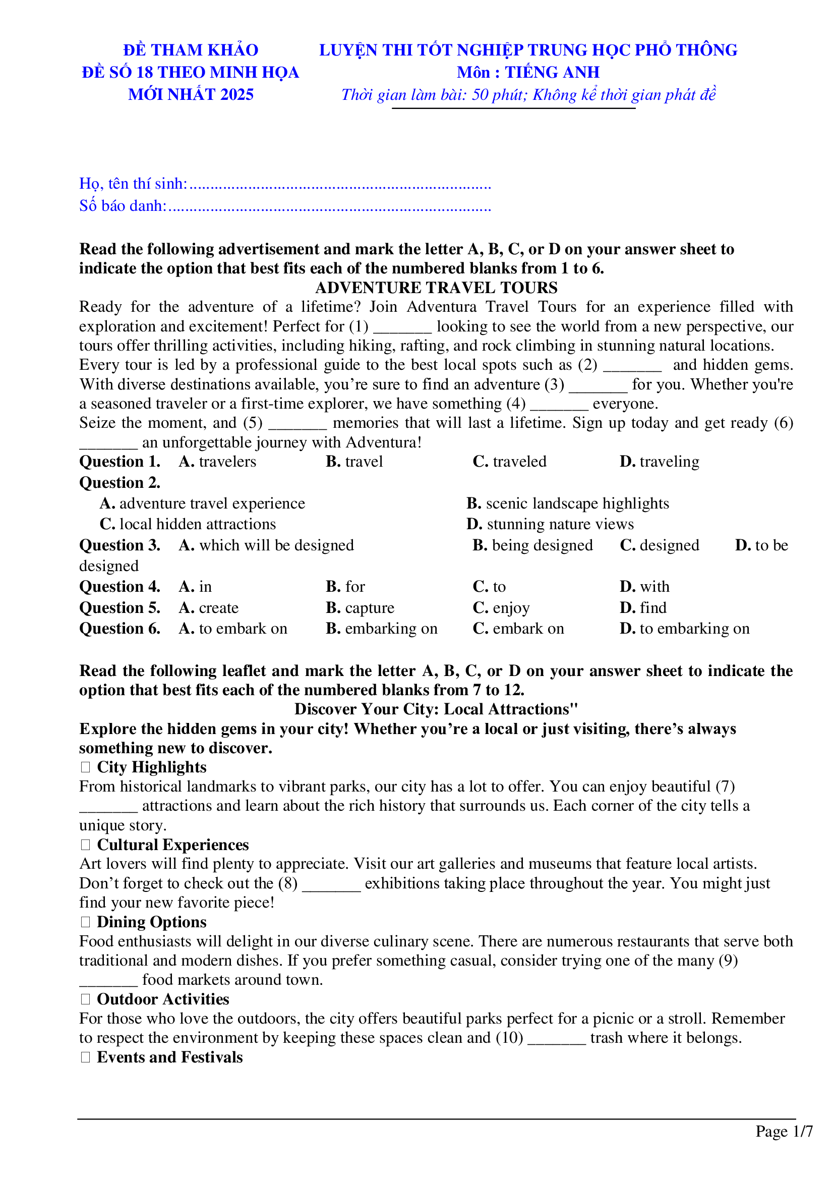 Hướng dẫn làm đề thi tốt nghiệp THPT Tiếng Anh số 18 1