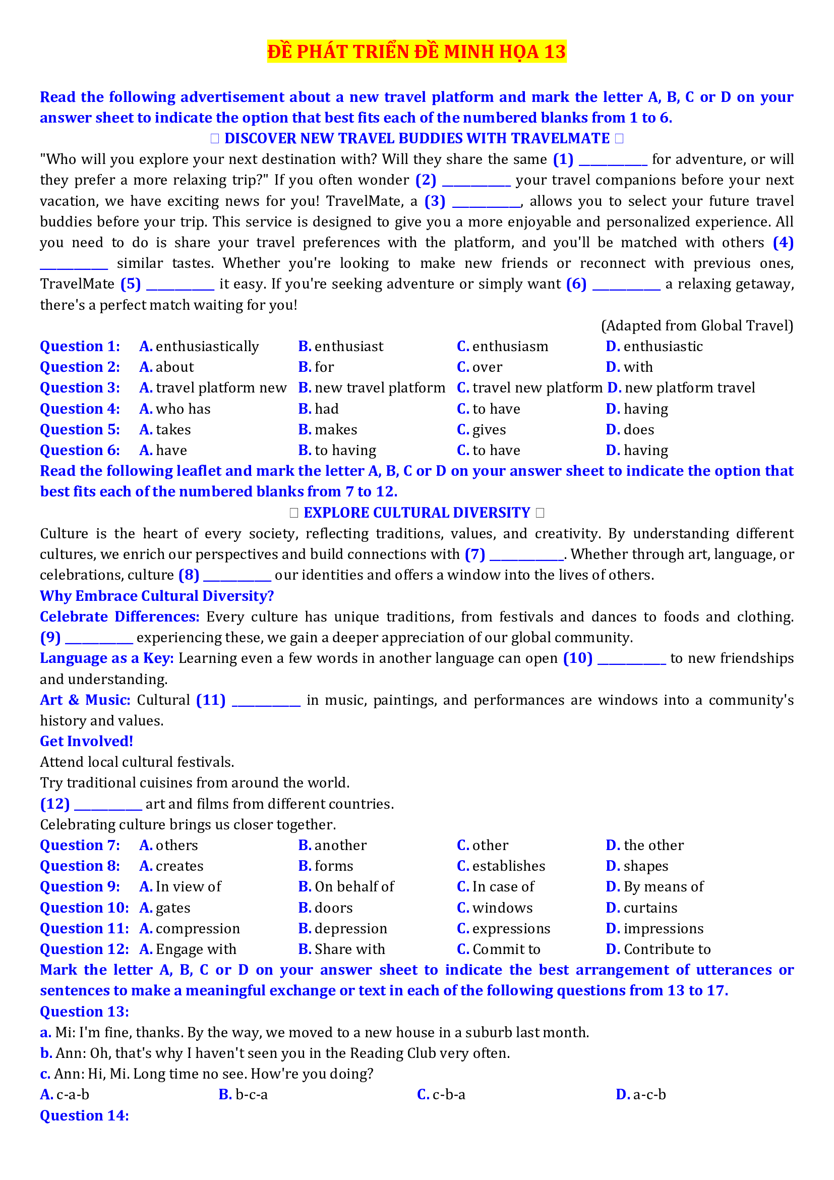 Hướng dẫn làm đề thi tốt nghiệp THPT Tiếng Anh số 13 1