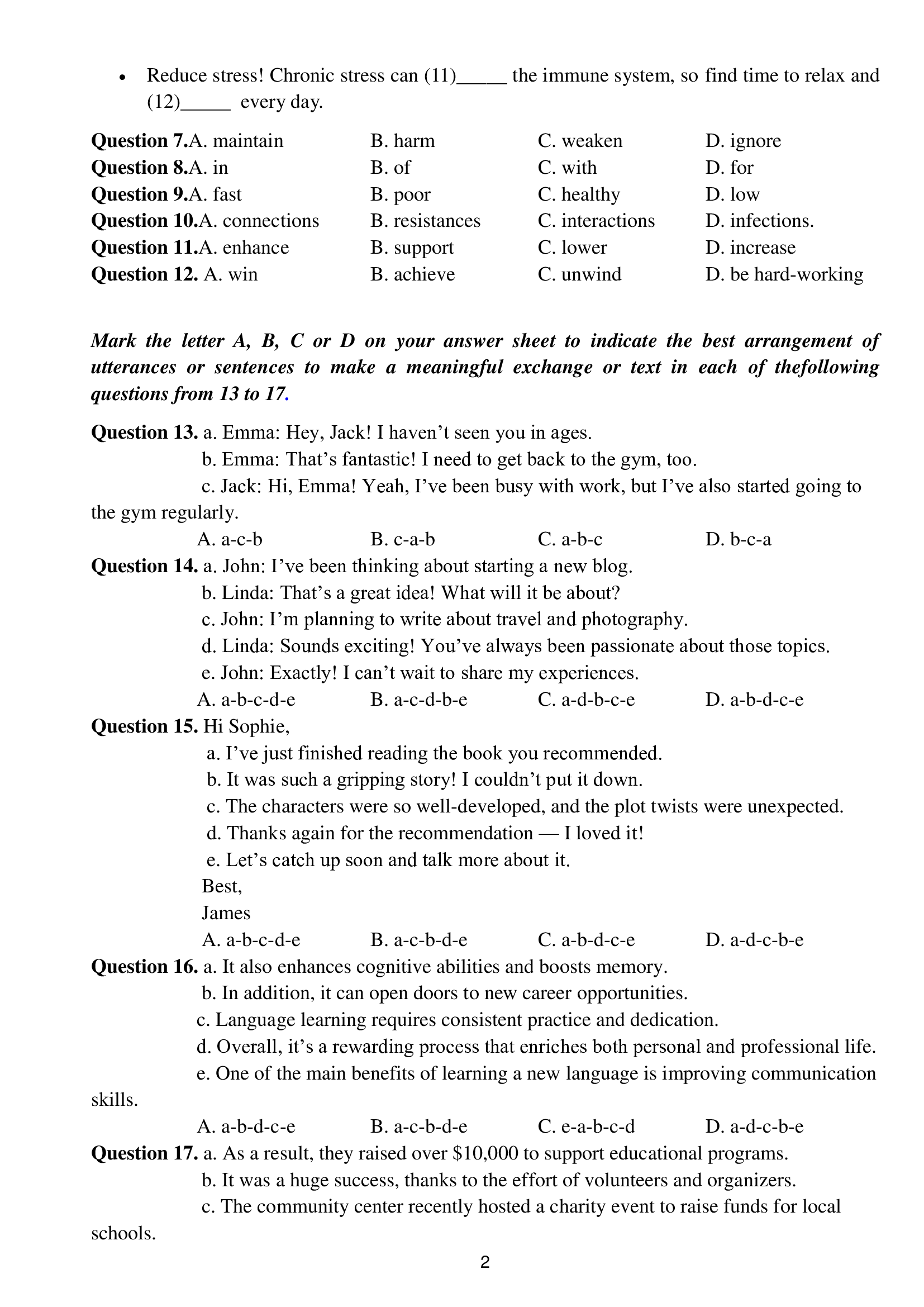 trang 2 đề thi tốt nghiệp THPT Tiếng Anh số 07