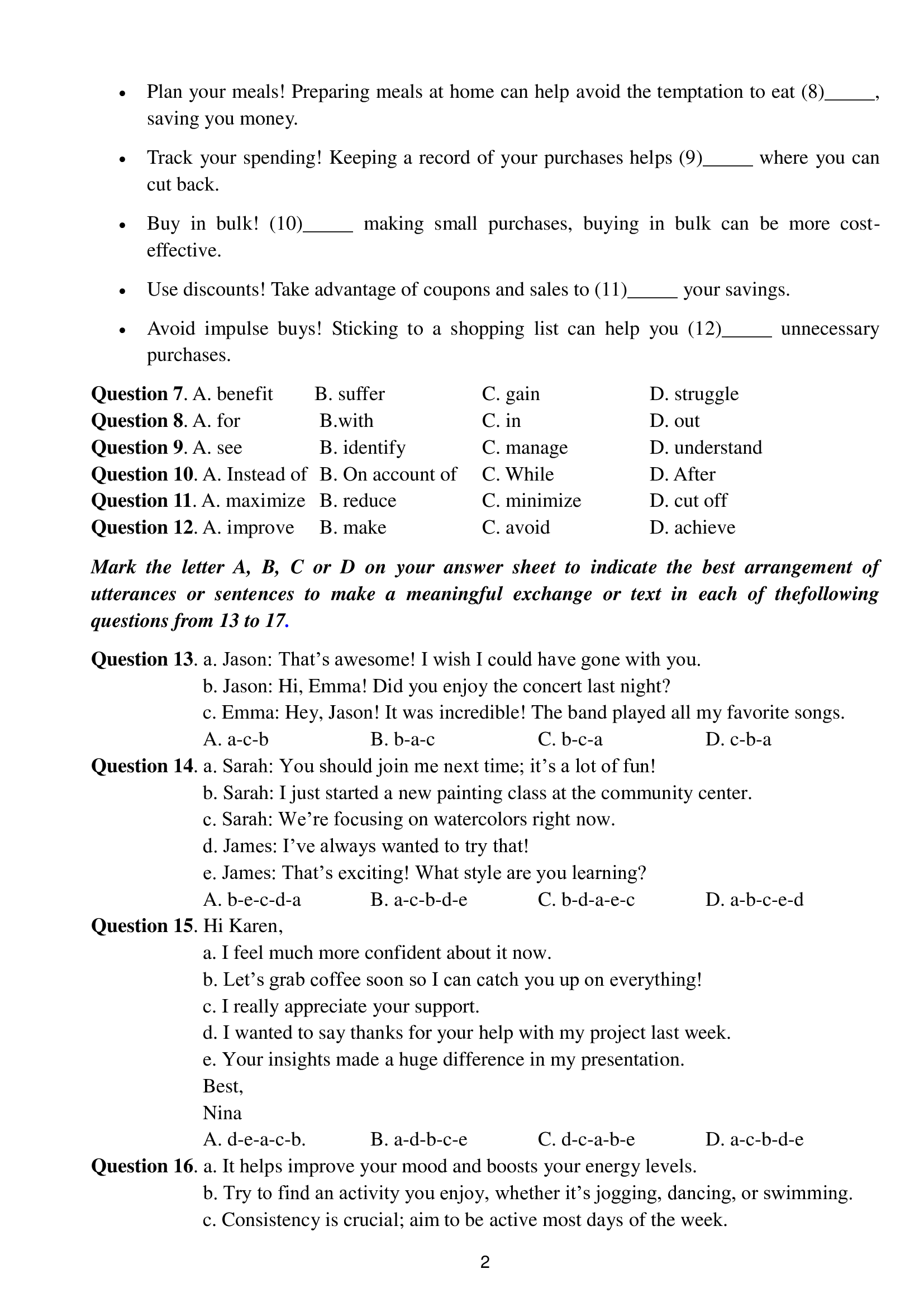 TRANG 2 đề thi tốt nghiệp THPT Tiếng Anh số 10