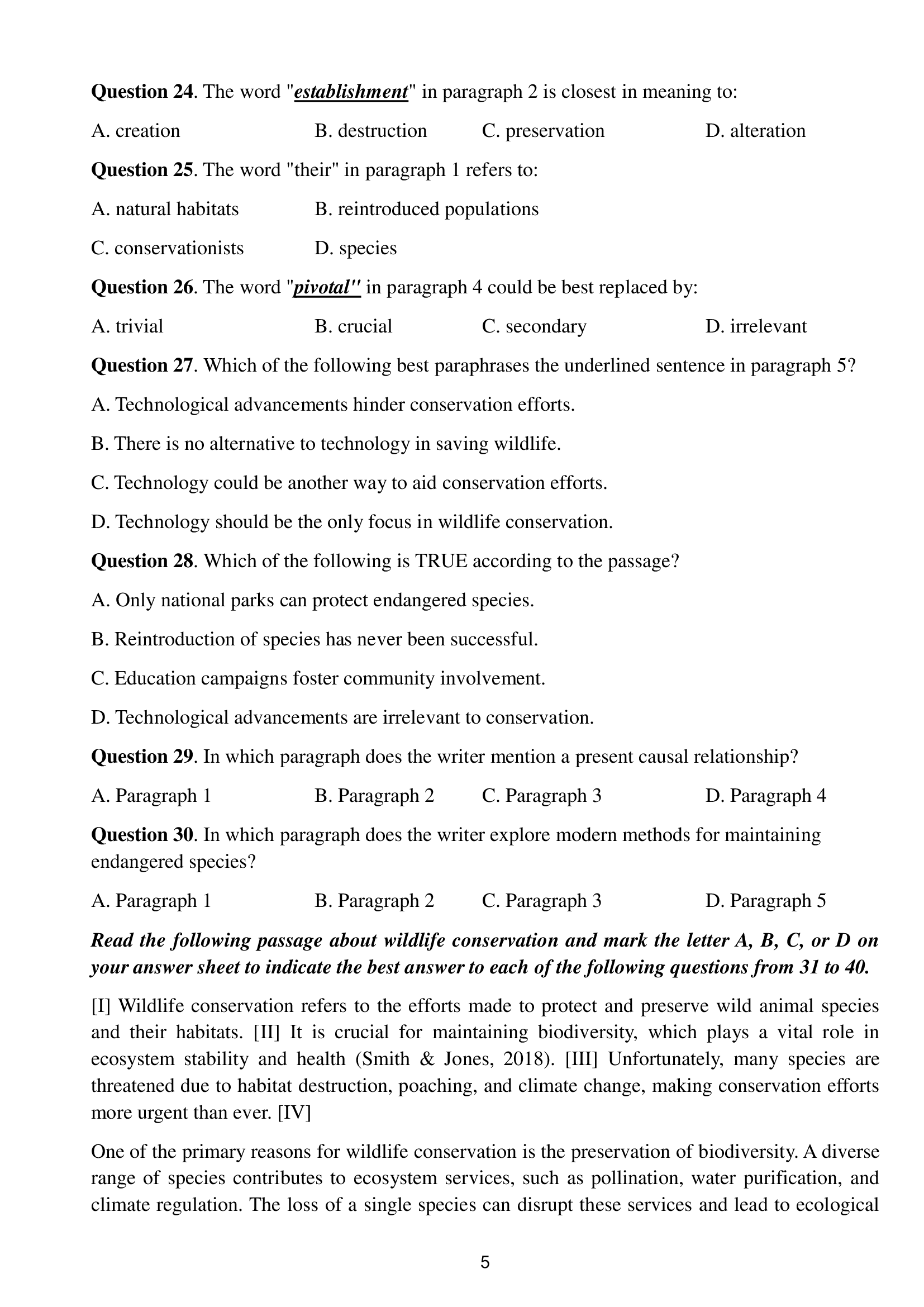 TRANG 5 đề thi tốt nghiệp THPT Tiếng Anh số 10