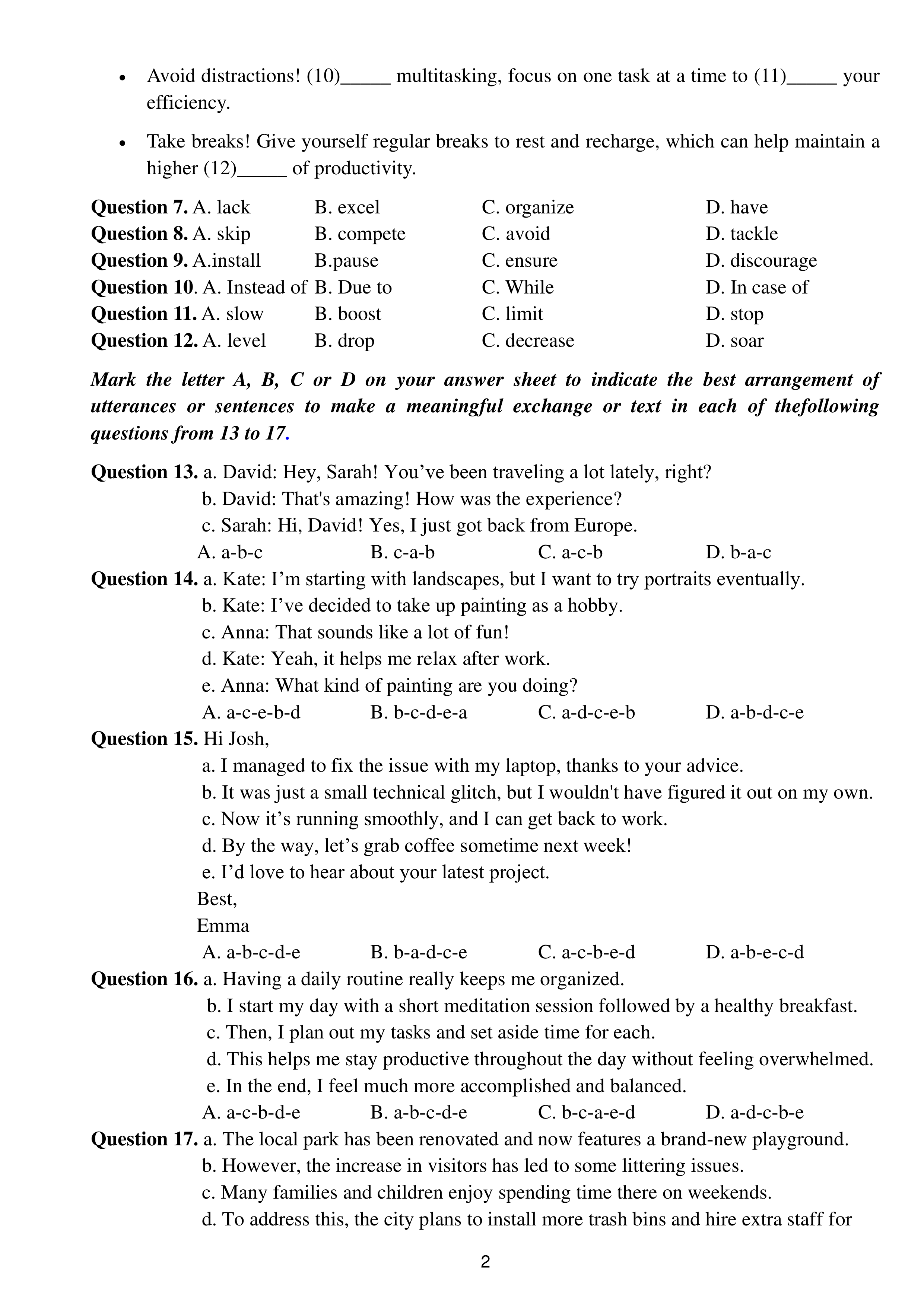 trang 2 đề thi tốt nghiệp THPT Tiếng Anh