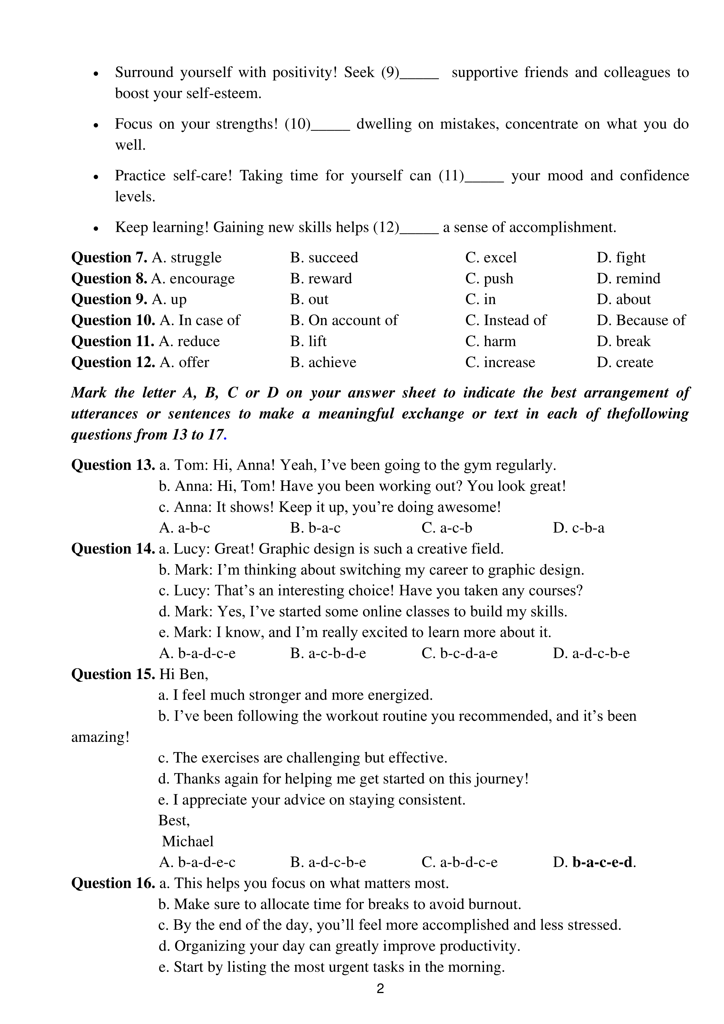 trang 2 đề thi tốt nghiệp THPT Tiếng Anh số 03