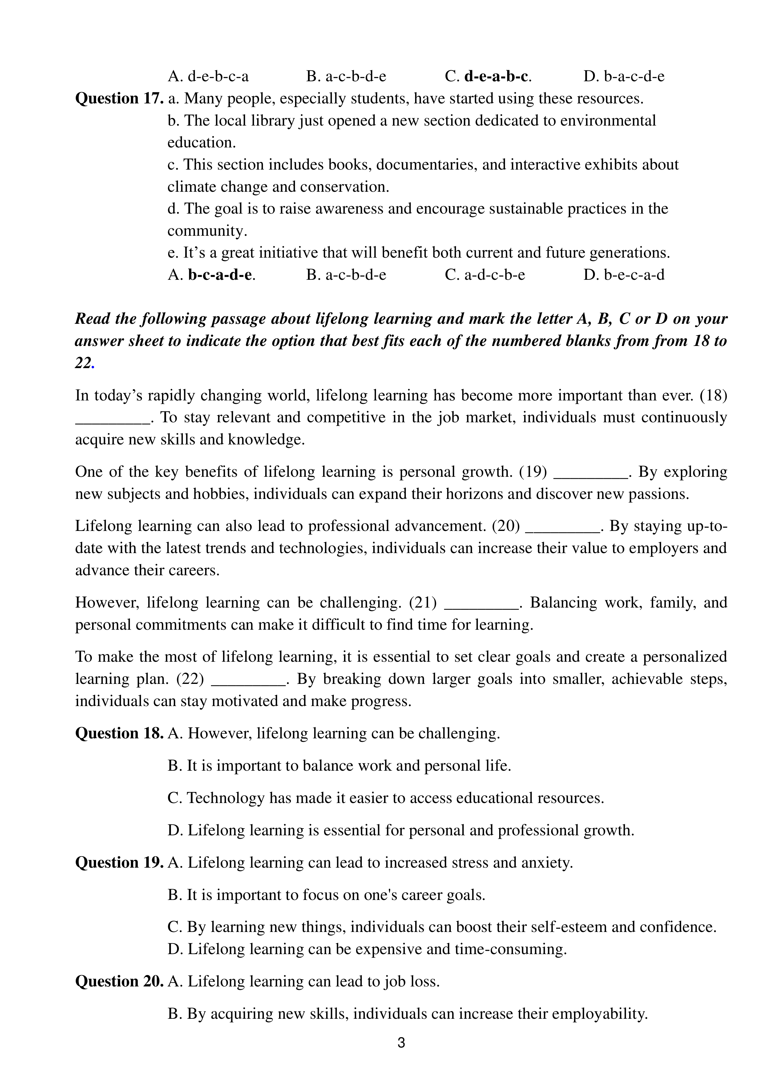 trang 3 đề thi tốt nghiệp THPT Tiếng Anh số 03