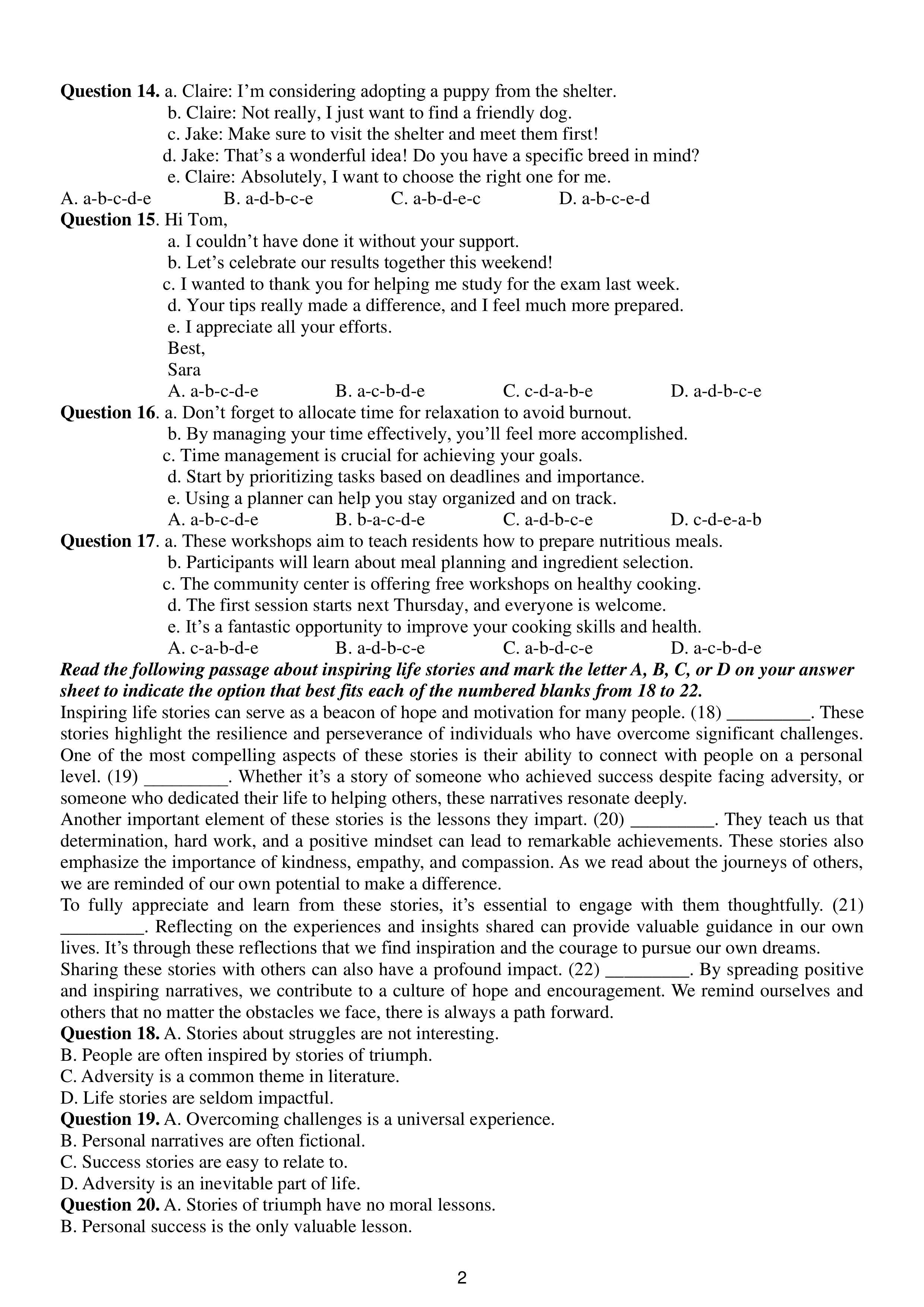 trang 2 đề thi tốt nghiệp THPT Tiếng Anh số 05