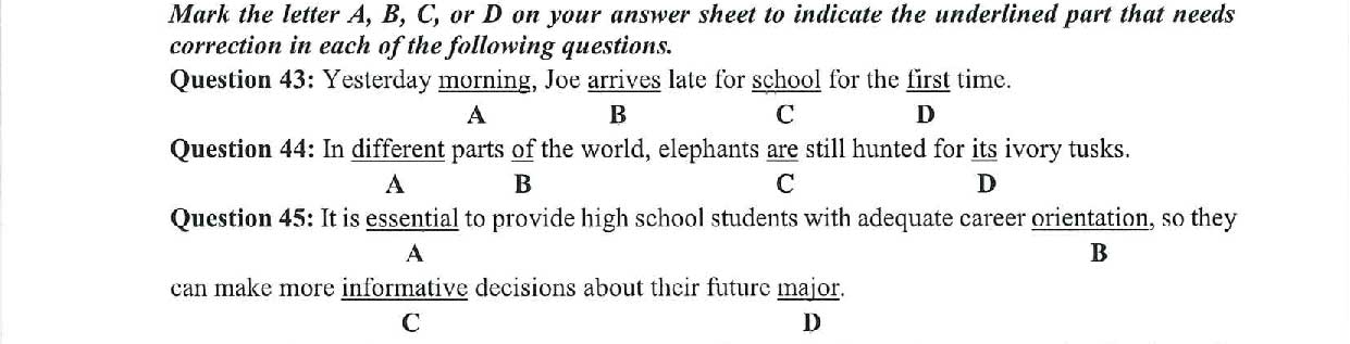 Dạng bài tìm lỗi sai bài thi tiếng Anh THPT